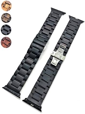 42mm Apple Watch Band Replacement - iWatch Series 1, 2 &amp; 3 – Handcrafted Wood - Adjustment Tool Included (Ebony)
