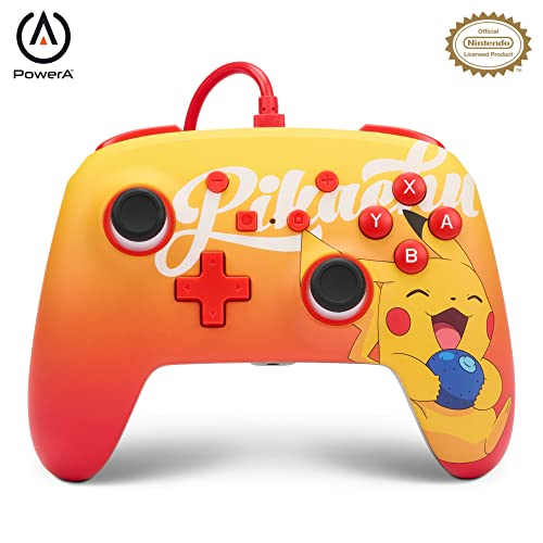 PowerA Verbesserter Kabelgebundener Controller für Nintendo Switch – Oran Berry Pikachu, Gamepad, Game-Controller, Kabelgebundener Controller, Offiziell Lizenziert