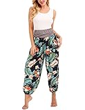 FISOUL Women’s Casual Yoga Pants Flowy Floral Print Elastic Waist Harem Pants