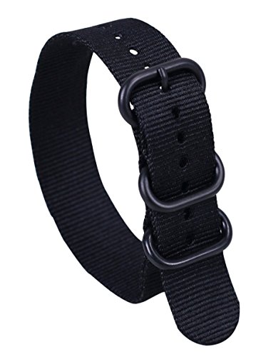 24mm Black Deluxe Premium Durable Sturdy Nylon NATO Style Watch Straps Bands Replacements for Men