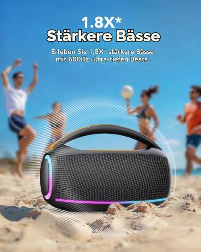 Bluetooth Lautsprecher mit Licht, Musikbox Bluetooth, Dualen Bass-Treibern, IPX7 Waterproof, TWS, AUX, TF, Bluetooth Box Geeignet Outdoor/Party/Baustelle — Foto 4 von 6