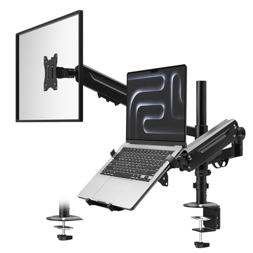 PUTORSEN Soporte para Monitor con Brazo para Laptop para Pantallas de 17 a 35 Pulgadas y Notebooks hasta 18 Pulgadas, Totalmente Ajustable con Resorte de Gas, Carga Máxima de 20 kg, VESA 75/100mm
