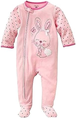 FIRST MOMENTS Baby Girl's 3 Months Pink BUNNY Sleep 'n Play Romper,