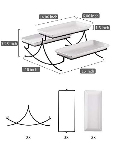 3 Tier Serving Stand Collapsible Tiered Serving Stand with 3 Porcelian Seving Platter for Food Display Cake Dessert Buffet Server 14-inch