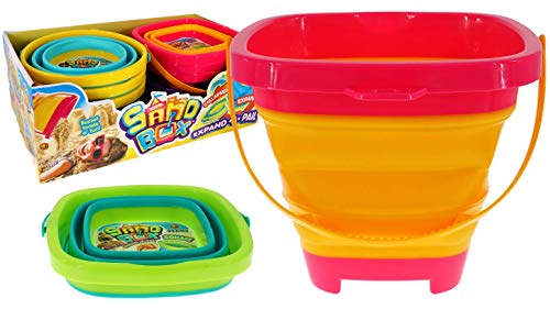image for JA-RU Collapsible Bucket Expandable Beach Sand Pail (Pack of 1 Random 