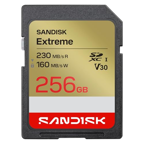 SANDISK Extreme SD UHS-I-Karte 256 GB (bis zu 230 MB/s Lesegeschwindigkeit und 160 MB/s Schreibgeschwindigkeit, 4K-UHD-Video, U3, V30) SANDISK Memory 