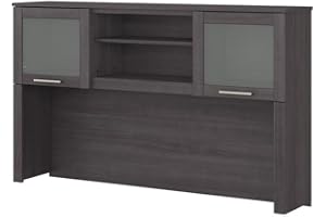 BUSH HOME Bush Furniture Somerset 60W Desk Hutch in Storm Gray, Attachment with Shelves and Cabinets for Home Office