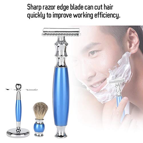 Beard Grooming Kit for Men Beard Shaving Set Safety Razor Brush, Brush Stand Rack Holder, Shaving Kit Set Mustache Care, Shaving Travel Case for Male(blue) - Thumbnail 2