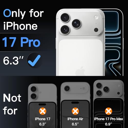 JETech 5 in 1 Case for iPhone 17 Pro 6.3 Inch with 2 Tempered Glass Screen Protectors and 2 Camera Lens Protectors, Anti-Yellow Anti-Shock Case (Transparent)