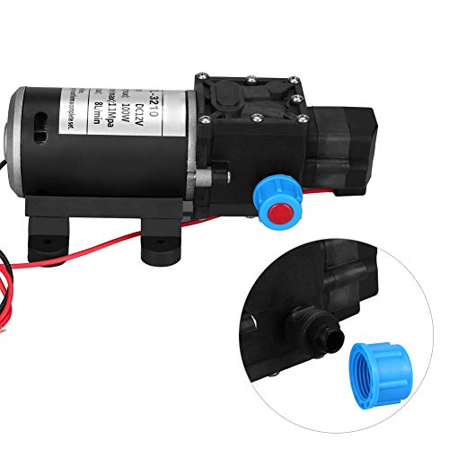 Self Priming Water Pump, 12V DC 100W 8L/Min 160Psi High Pressure Diaphragm Self Priming Water Pump for Wash