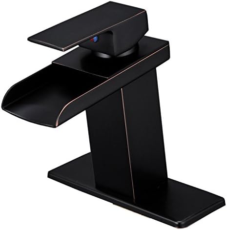 Oil Rubbed Bronze Bathroom Faucet Waterfall Faucet for Sink 1 Hole Single-Handle Vanity Faucet Modern Commercial Deck Mount Contemporary Lavatory Basin Supply Line Lead-Free