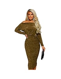 PORRCEY Vestido midi de cóctel ajustado ajustado con hombros descubiertos y hombros descubiertos para mujer