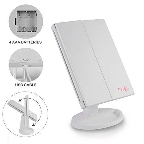 Makeup Mirror, LED Vanity Mirror with 21 LED Lights – 3X/2X Magnifying Tri-Fold Countertop Cosmetic Mirror for Bedroom, Bathroom. Portable Design, Touch Screen and 180° Adjustable Rotation - Thumbnail 2