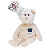 TY Beanie Baby - JUNE the Teddy Birthday Bear (w/ hat)