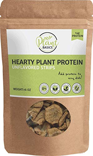 Plant Basics - Hearty Plant Protein - Unflavored Strips, Non-GMO, Gluten Free, Low Fat, Low Sodium, TVP, Vegan/Vegetarian, Meat Substitute, 16 ounce bag