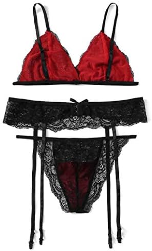 Underwear Women Sheer Mesh Lace Lingerie Strap Halter Bra with Garter Set JHKUNO