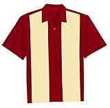 Mens Rockabilly Vintage 50's Clothing Short Sleeve Bowling Shirts Red Cream