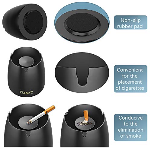 Teamyo Ashtray, Ashtray with Lid, Stainless Steel Ashtray Tabletop with Large Capacity, Ashtray Ash Holder Windproof, Indoor & Outdoor Use, Ashtray Stand for Home Office Decoration (Black, Big)
