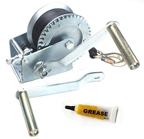 AC-DK 1600 lb - 3500 lb Hand Gear Winch Come with Two Crank Handles! - Manual Operating with Strap & Cable for Boats and Trailers(1600 lb with Strap).