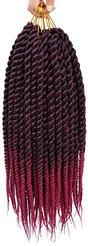 Dingxiu (6 Packs,22 inch) Havana Mambo Twist Crochet Hair Braids Senegalese Twist Crochet Braiding Hair (22", T1B/Burgundy)