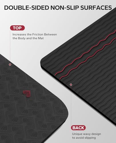 HAPBEAR Large Yoga Mat-183x91cmx6mm, Non-Slip, Durable, Thick Wide Exercise Mat for Home Workouts, Yoga, Pilates, Stretching, Includes Bonus Resistance Bands & Carry Bag