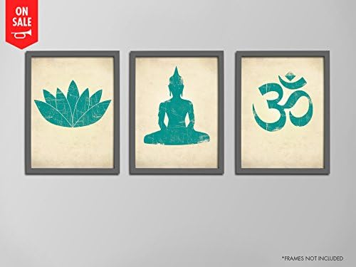 Yoga Print Set, Lotus Flower Prints, Seated Buddha Prints, Om Symbol Prints, Yoga Studio Art Prints, Yoga Silhouettes, Yoga Art Print Set