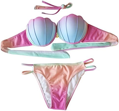 Running Mall Women's Bandage Padded Shell Shape Bikini Top Bathing Suit