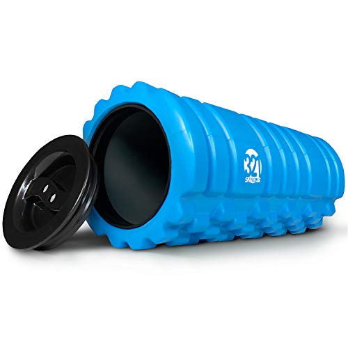 321 STRONG Foam Roller for Muscle Massage with End Caps - Store Keys, Towels, and Other Accessories - Blue