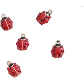Junfamilee 10Pcs 12x9mm Red and Black Ladybug Charms antique silver Pendants Making, Jewelry Making Charms