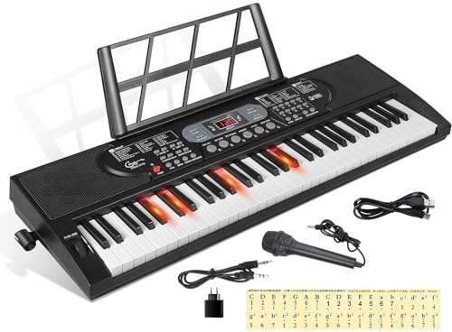 Hricane 61 Keys Piano Keyboard with Microphone Piano Notes Electronic Lectern Gift for Beginner Young Adult Man Women