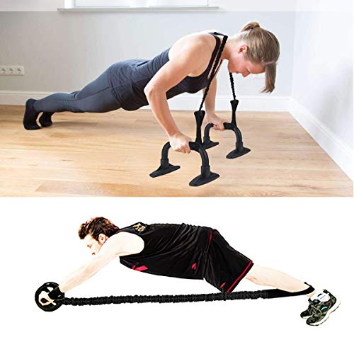 Surplex-2-Stueck-Bauch-Roller-Rad-Zugseil-Spannung-Band-Widerstandsband-fuer-Bauchroller-Widerstand-Bands-Zusatz-Abnehmen-Fitnessgeraete-der-Perfekte-Ab-Roller-Inklusive-Training-Roller-Rad-Zugseil
