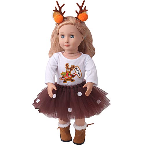 E-TING Dolls Clothes, Headband, Tutu fits for 18 inch Dolls (Deer Costume Set)