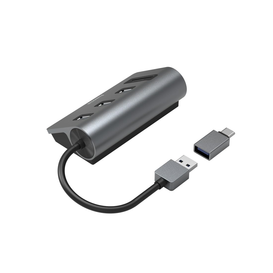 Hama USB-Hub und Kartenleser 5 Ports (3x USB-A, 1x SD, 1x microSD, mit USB-C-Adapter, bis 5 Gbit/s, Anschluss für Maus, Tastatur, Speicherkarte etc., USB-Adapter für Büro, Home Office) Aluminium 2