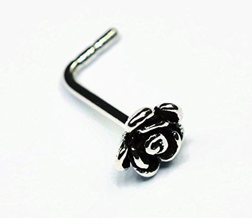 1 Piece 20g (0.8mm) 925 Sterling Silver Nose Stud Nose Ring L Shape Tiny Rose 1/5