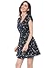 Allegra K Women's Boho Crossover V Neck Petal Sleeves Belted Floral Flowy Dress Large Blue