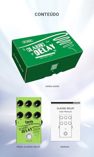 VEDO M-vave Pedal de efeito Classic Delay, True Bypass, tempo de delay de 600ms, para guitarra elétrica e baixo.