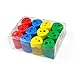 Mega Set Of 12 Double Hole Triangular Shaped Pencil Sharpener With Cover and Receptacle! Comes In 4 Colors- Red, Blue, Yellow, and Green!