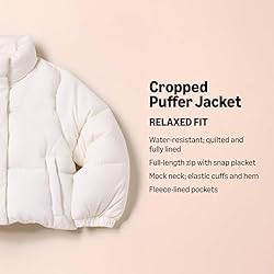 Amazon Essentials Girls' Cropped Full-Zip Puffer