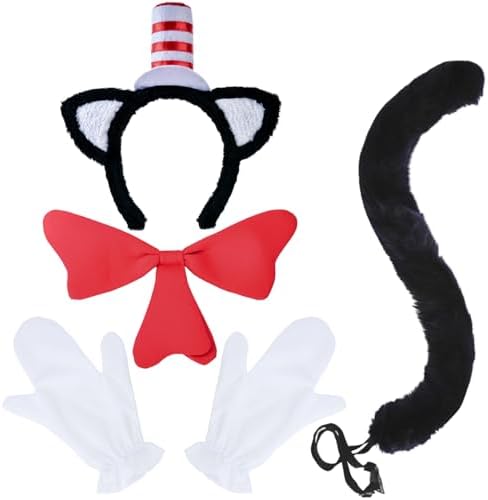 Halloween Costume Accessories Pack Red White Striped Hat Bow Furry Gloves Red Striped Hat White Gloves White Furry Cloth Red Bow 3  main image 4