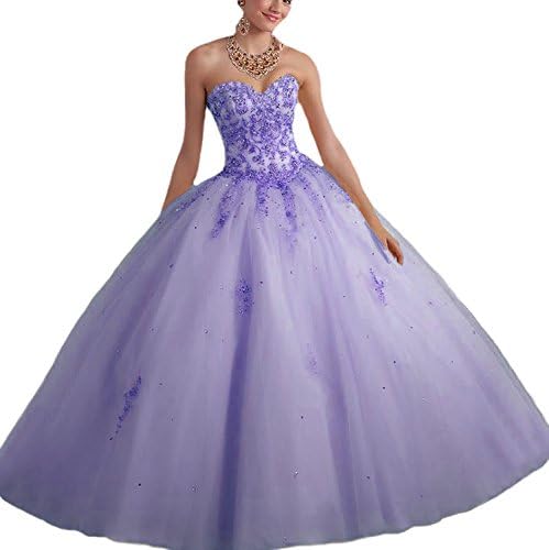 Vnaix Bridals Princess Lace with Tulle Sweet 16 Prom Quinceanera Dress(4,Lilac)