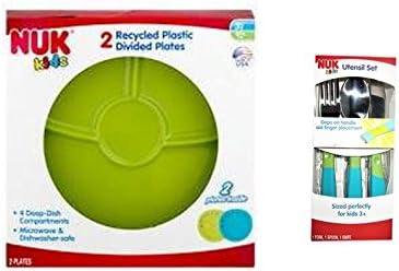 NUK Kids Recycled Plastic Divided Plates &amp; Utensil Set Blue and Green
