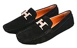 Fulinken Mens Leather Slip-on Casual Buckle Loafer Driving Shoes Moc Shoes (8.5 D(M) US, Black-gold H)