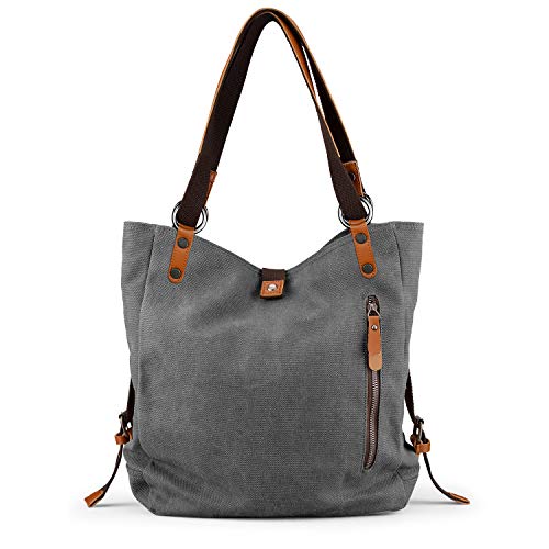 SHANGRI-LA Purse Handbag for Women Canvas Tote Bag Casual Shoulder Bag School Bag Rucksack Convertible Backpack - Grey