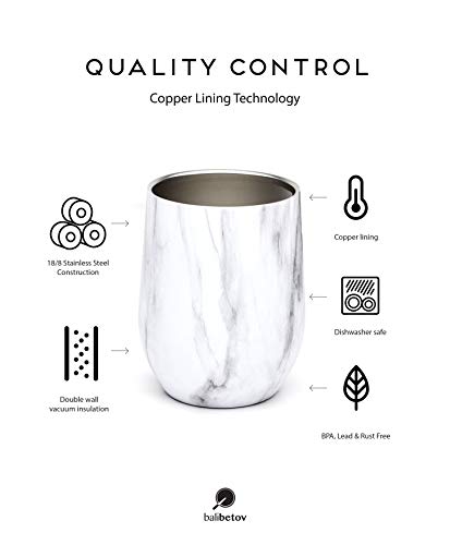 Balibetov [NEW] Modern 12 oz Yerba Mate Gourd Set (Mate cup) - Double Walled 18/8 Stainless Steel - Includes Two Bombillas and a Cleaning Brush (MARBLE) - Thumbnail 4