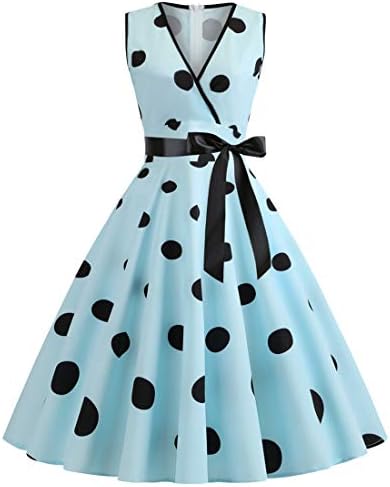 Wellwits Women's Polka Dots V Neck Elegant Casual Retro Vintage Dress