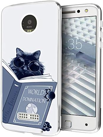 Moto Z F Case Cats,Gifun [Anti-Slide] and [Drop Protection] Clear Protective Case Compatible with Motorola Z Force Droid Edition -World Domination for Cats