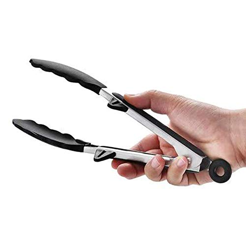 BPA Free Food Tongs with Silicone Tip and Stand, Premium Sturdy 12-inch Stainless-steel Locking Kitchen Tongs for Kitchen Cooking Barbecue Salad Grilling Frying Pastry