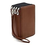BTSKY PU Leather Colored Pencil Case with Compartments-72 Slots Handy Pencil Bags Large for Watercolor Pencils, Gel Pens and Ordinary Pencils (Brown)