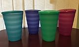 Tupperware 16oz Impressions Dripless Tumblers & Straw Seals Set of 4 in Lupine, Cool Aqua, Radish and Sea Green