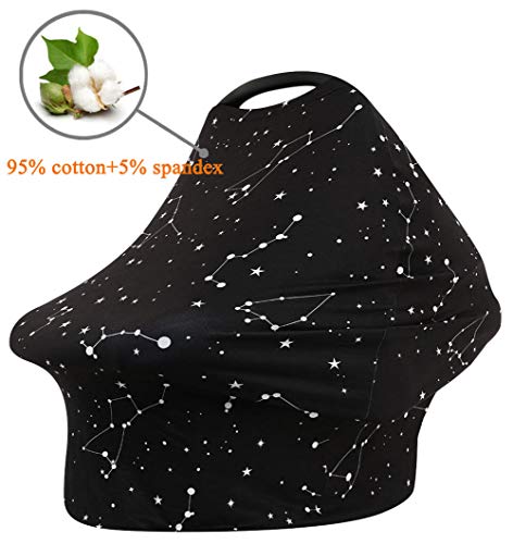 Nursing Cover, Baby Car Seat Canopy Soft Breathable Stretchy Infant Carseat Covers, Mom Breastfeeding Scarf Shawl Lightweight Cotton for Stroller,High Chair, Shopping Cart,Shower Gift for Girls Boys - Thumbnail 4
